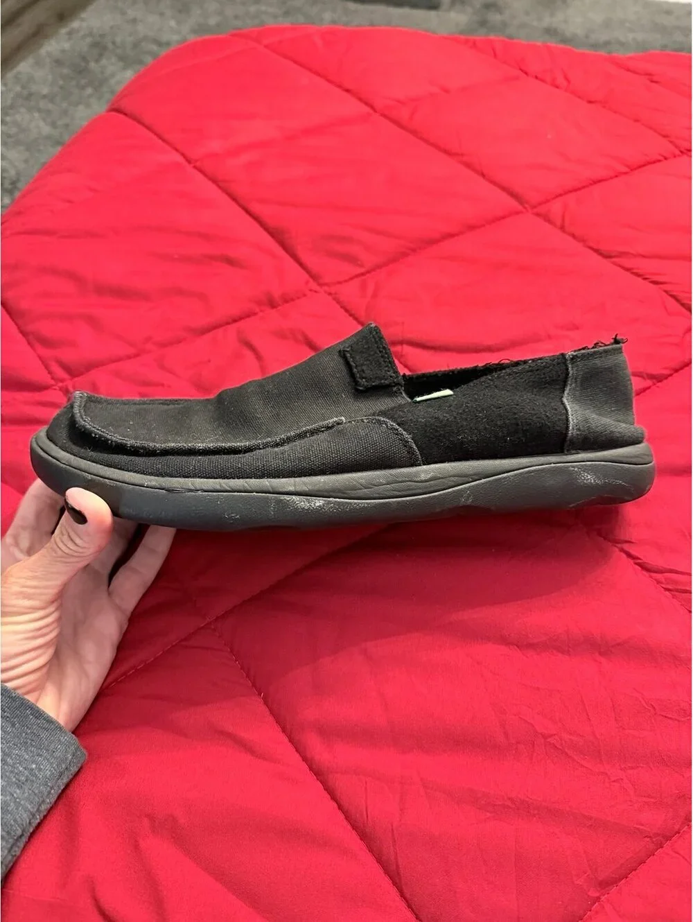Sanuk Men’s Vagabond Sidewalk Surfers Black Canvas Slip-On Shoes Size 12